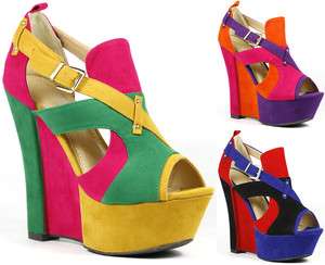 Colorblock Open Toe Platform Wedge Sandal Liliana Pebbles 6  