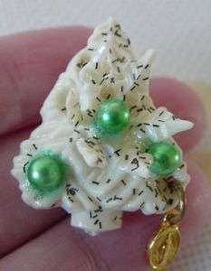   Glitter Christmas Tree Pin w/Catholic Miraculous Medal Faux Pearls