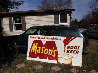   FOOT 1960s Tin Sign  Masons Root Beer Stout Sign Co. #M 152, RARE