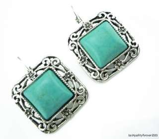   Turquoise Rhombus Beads Tibet Silver Dangle earrings New Fashion H115