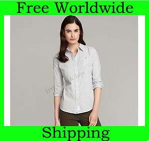 NEW TOMMY HILFIGER WOMENS LONG SLEEVE PINPOINT OXFORD BUTTON DOWN 