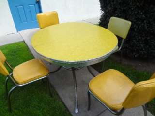   Yellow Dining Table and Chairs Retro Dinette set Chrome Formica Art