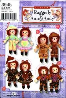 Simplicity Pattern 3945 Raggedy Ann Andy DOLL & CLOTHES  