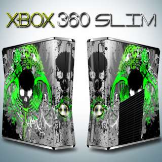 Xbox 360 SLIM Skin   GREEN GRAFFITI SKULL  