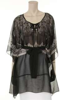 NWT ♥ KIMONO LOOK ♥ Black/Purple Belted PLUS SIZE Airy Top Size 1X 