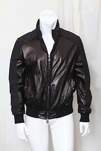 BOTTEGA VENETA Mens Black Leather & Nylon Bomber Jacket Coat Hoodie 50 