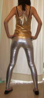 Shiny metallic silver leggings tight pants rock pt202  