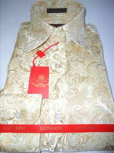   Leonardi Cream & Gold Thread Paisley Flourish High Collar Dress Shirt