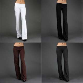 Sleek Foldover Stretch Soft Lounge Yoga Basic Casual Pants New Womens 