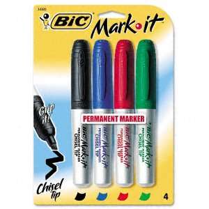  BIC® Mark It Permanent Markers, Chisel Tip, Assorted, 4 