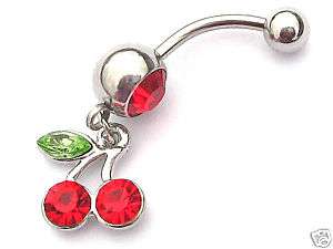 GORGEOUS AUSTRIAN CRYSTAL RED CHERRY BELLY BAR/PIERCING  