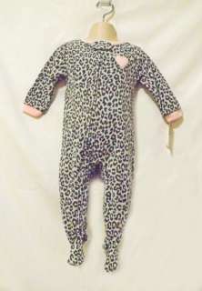 Carters Girls Pink Gray Fleece Leopard Feet Sleeper Pajamas   Sz 12 