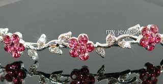 Bridal Wedding Flower Pink Crystal Headband Tiara T1284  