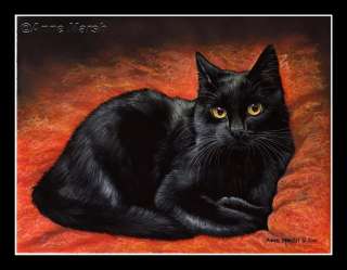 BLACK CAT PURR FECT PEACE PRINT OF PAINTING ANNE MARSH  