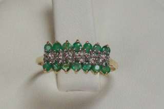 10K Yellow Gold Emerald and Diamond Cluster Band Ring  
