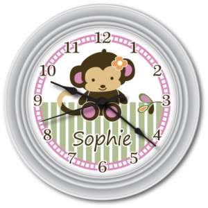 Girls Personalized Monkey Nursey Wall Clock GREAT GIFT  
