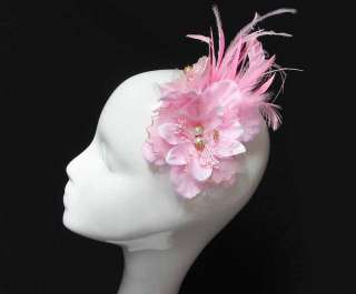 Exquisite Light Pink Fascinator Fabric Flower w faux pearl stamen 