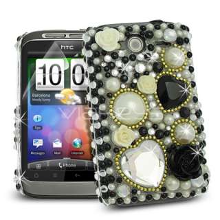 Black Flower Pearl Diamante Case for HTC Wildfire S + P  
