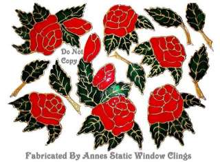 ROSES LEAVES WINDOW CLING STAINED GLASS EFFECT DECALS  