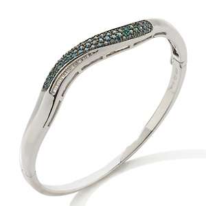   Blue and White Diamond Sterling Silver 7 Bangle Bracelet 
