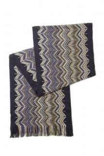 Navy and olive zig zag scarf by Missoni, with wave design and a tassel 
