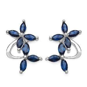  1.50 Carat Genuine Blue Sapphire Sterling Silver Earrings 