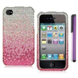 4s Phone Protector Hard Cover Case Pink Silver Full Diamond Rhinestone 