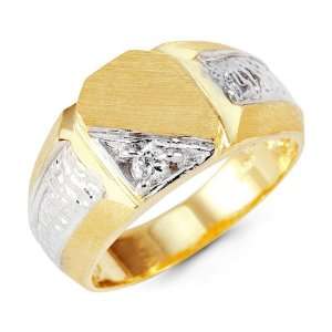    Mens 14k Yellow Gold Round CZ Fashion Cut Crown Ring Jewelry