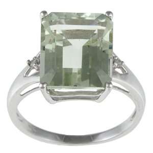   Gold Emerald Cut Green Amethyst and Diamond Ring  size 5.5 Jewelry
