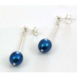  Sterling Silver Royal Blue Pearl Drop Earrings By TOC 