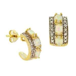   Created White Opal & Diamond Accent Oval Half Hoop Earrings Jewelry
