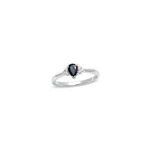 ZALES Pear Shaped Sapphire Ring in 10K White Gold with Diamond Accents 