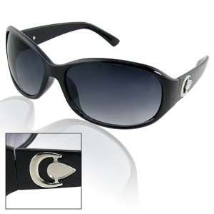   Ladies Black Plastic Full Frame Oval Shaped Oversized Lens Sunglasses