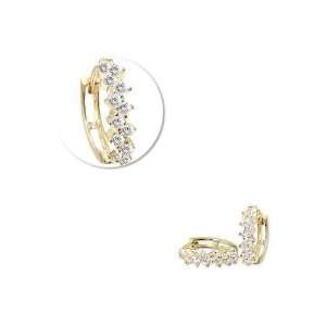  14k Yellow Gold, Mini Hoop Stud Earring Lab Created Gems Jewelry