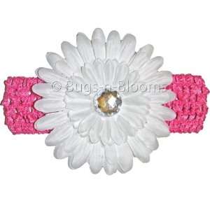 White Jewel Gerbera Daisy Flower Dark Pink Crochet Headband Gerber 