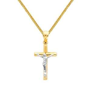 Two Tone Gold Jesus Cross Religious Charm Pendant with Yellow Gold 