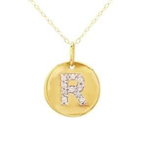  Duragold 14k Gold Diamond Disc Initial R Pendant, 18 Jewelry