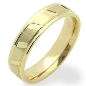 14K Yellow Gold Wedding Bands For Men 5MM Diamond Cut Patterned Ring 