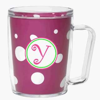  Pink & White Polka Dot 18 oz Insulated Mug w/Monogram 