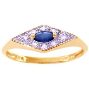  Yellow Gold Diamond Bordered Marquis Promise Ring Blue Sapphire, size7