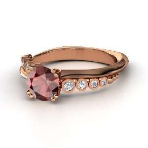   Ring, Round Red Garnet 14K Rose Gold Ring with Diamond Jewelry