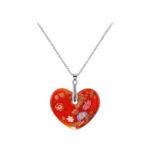   32mm x 44mm Red with Multicolor Floral Design Glass 5mm Thick Pendant