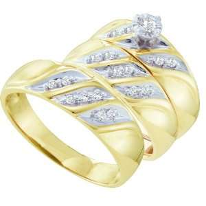   Gold .2CT Round Cut Diamond Wedding Engagement Bridal Trio Ring Set