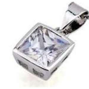  18 Karat White Gold Plated Square Pendant and Chain 