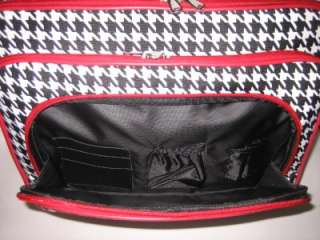 RED HOUNDS TOOTH 17 INCH LAPTOP ROLLING BAG W/ STRAP  