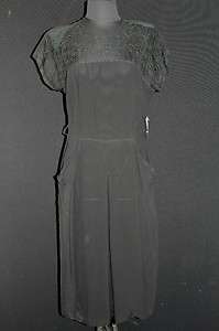RARE VINTAGE DEADSTOCK LATE 1940S FANCY BLACK RAYON DRESS SIZE 14 