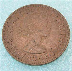1964 U.K. GREAT BRITAIN 1/2 PENNY HALF Cent copper COIN  