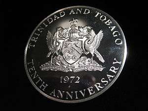 1972 Silver Proof Trinidad and Tobago $10 Dollar 10th Anniversary Coin 