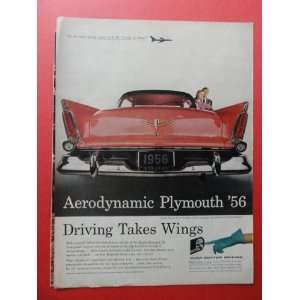 1956 Plymouth,1955 print advertisement (driving takes wings.) original 