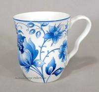 222 Fifth Ionia Coffee Mugs Blue Floral Set of 4 New  